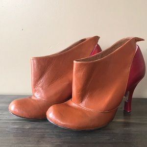 Red/Brown Irregular Choice Ankle Booties. RARE